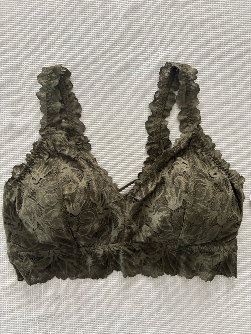 Maurices Olive Lace Bralette Criss Cross Back Military Green